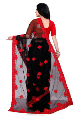 SPAREN CREATION Self Design Bollywood Net Saree(Red, Black)