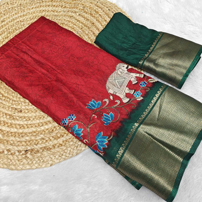 Sniccs Trend Printed Bollywood Silk Blend Saree(Red)