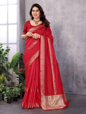 Sidhidata Printed Assam Silk Silk Blend Saree(Red)