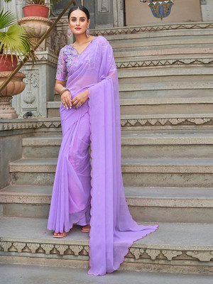 mahalaxmi fab Printed, Self Design, Geometric Print Bollywood Georgette Saree(Beige)