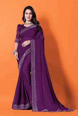Jay Bajrang Fashion Embellished Assam Silk Chiffon Saree(Magenta)