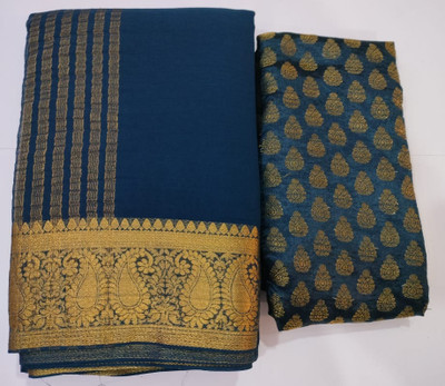The Fashion Attire Woven Chanderi Chiffon Saree(Dark Blue)