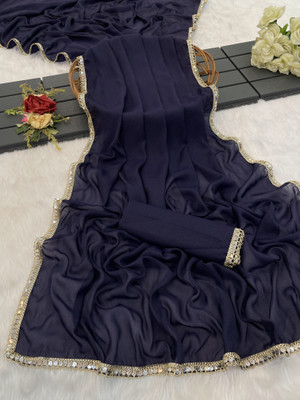 BELLETRENDZ Solid/Plain Bollywood Georgette Saree(Dark Blue)