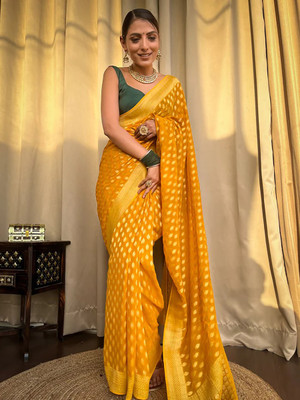 Divastri Woven Banarasi Silk Blend Saree(Yellow)