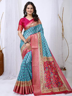 HERE N NOW Printed Banarasi Cotton Silk Saree(Cream)