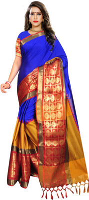 JS Clothing Mart Self Design Banarasi Art Silk Saree(Blue)