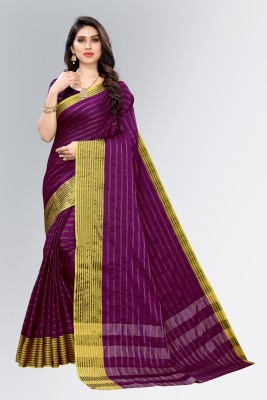 SARETRA MALL Striped Maheshwari Art Silk Saree(Purple)