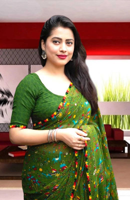 TEN R Self Design Bollywood Georgette Saree(Green)