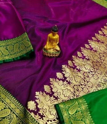 Ansari Fabrics Woven Banarasi Pure Silk Saree(Purple)