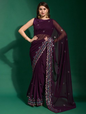 ANOUK Embellished Daily Wear Pure Cotton Saree(Purple)