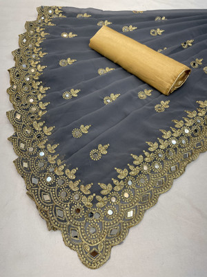 Disha Fashion Embellished Bollywood Georgette Saree(Grey)
