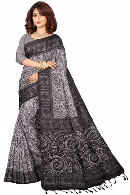 DUGGE FASHION Printed Sambalpuri Pure Cotton Saree(Orange)