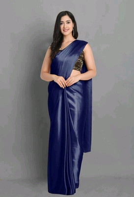 HouseOfCommon Solid/Plain Bollywood Silk Blend Saree(Dark Blue)
