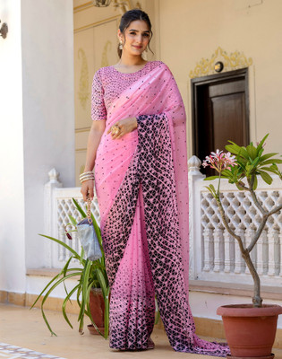 Samah Digital Print, Printed, Embellished Bollywood Georgette Saree(Pink)