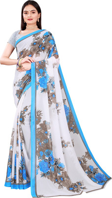 Samai Printed Daily Wear Georgette Saree(White, Blue)