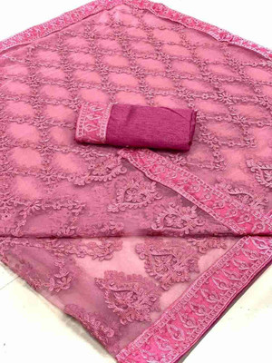 Apnisha Embroidered Bollywood Net Saree(Pink)