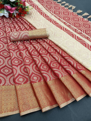 MM VENTURE Woven Kanjivaram Pure Silk Saree(Red)