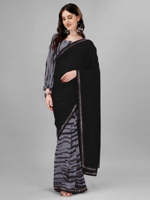 Queen worth Printed, Dyed, Applique, Digital Print Bollywood Georgette Saree(Grey)