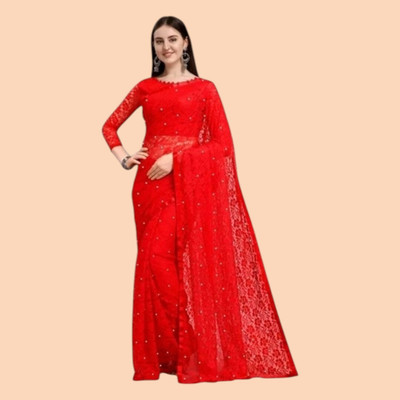 nexxxa Printed Banarasi Lycra Blend Saree(Red)