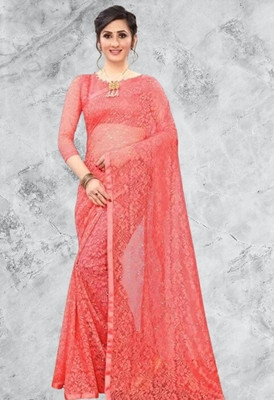 NORAFLEX Embroidered Bollywood Net Saree(Orange)