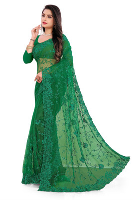 RMV Fashion Embroidered Bollywood Net Saree(Green)