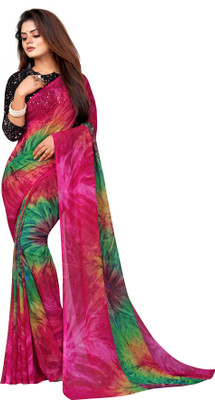 SHREE SOMANATH JARI Printed Bollywood Georgette Saree(Pink, Multicolor)