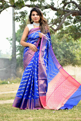 MOHEY DESI Self Design Banarasi Pure Silk Saree(Blue)