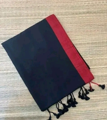 Radha Krishna sarees House Solid/Plain Handloom Cotton Blend Saree(Black)