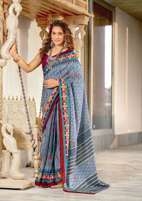 RADHA LAKSHMI Printed Ikkat Pure Cotton Saree(Grey)