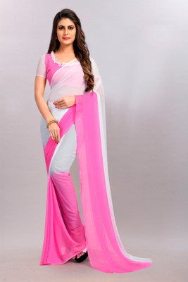 Aika Solid/Plain Daily Wear Chiffon Saree(Pink)