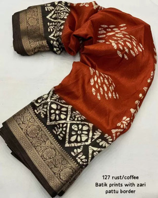 SSHAGUN LIFESTYLE Printed Hand Batik Cotton Silk Saree(Black)