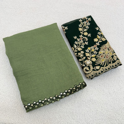K 5 FASHION Embellished, Embroidered Bollywood Tissue Saree(Light Green)