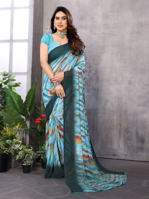 Moda Rapido Striped Bollywood Georgette Saree(Multicolor)