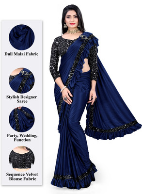 HARIOM FASHION Embellished Bollywood Lycra Blend Saree(Blue)