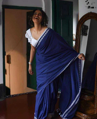 SSK Woven Bollywood Pure Cotton Saree(Black)