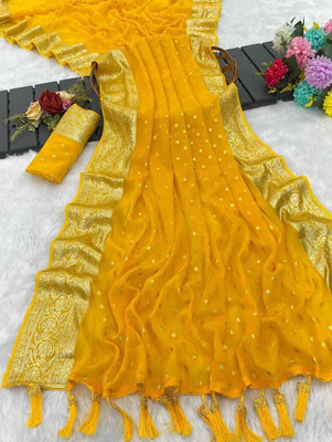 ANGELOUTLETS Woven Bollywood Georgette Saree(Yellow)
