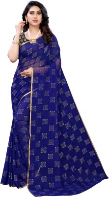 Divastri Woven, Printed Daily Wear Chiffon Saree(Dark Blue)