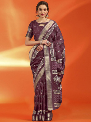 Anouk Rustic Printed Chinnalapattu Silk Blend Saree(Purple)