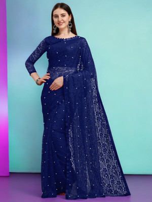 Nexxafashions Self Design Bollywood Net Saree(Blue)