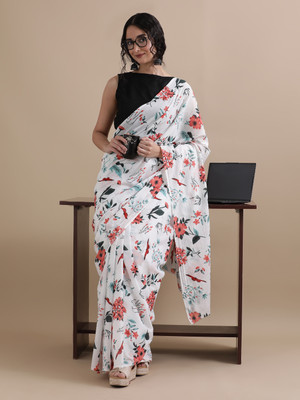 Jaipur Kurti Printed Daily Wear Pure Cotton Saree(White)
