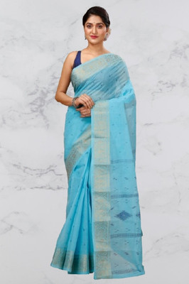 Priyongboda Woven Jamdani Handloom Cotton Blend Saree(Multicolor)