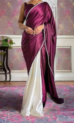 valida Solid/Plain Bollywood Silk Blend, Satin Saree(Magenta, Purple)