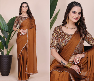 Zenophily Embroidered Bollywood Chiffon Saree(Mustard)