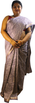 Generative Blocked Printed Daily Wear Crepe Saree(Grey)