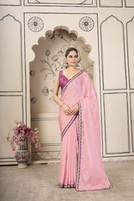 PremVastra Solid/Plain Bollywood Chiffon Saree(Pink)