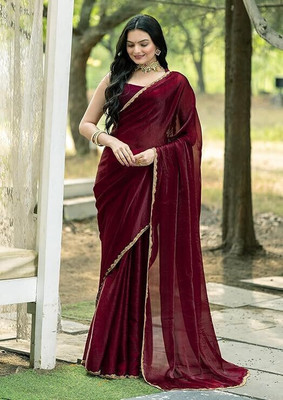 SareezaaStore Solid/Plain Bollywood Chiffon Saree(Maroon)