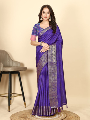 J6 Designers Printed Assam Silk Art Silk Saree(Dark Blue)