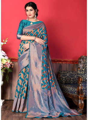 AAGIRI Self Design Banarasi Jacquard, Art Silk Saree(Light Blue)