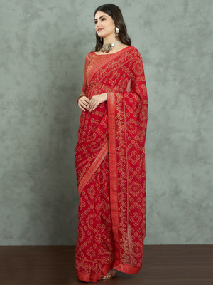 Sareemall Embellished Bandhani Georgette Saree(Red)