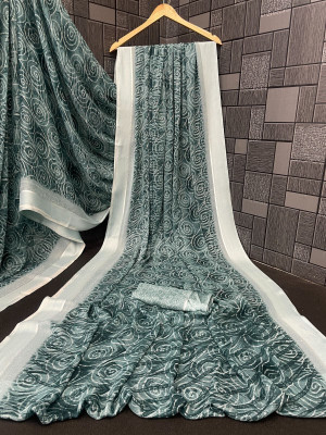 fashionfever Printed Bollywood Georgette, Satin Saree(Light Green)